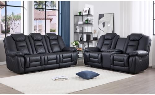 EBELLO Manual Recliner Sofa Set, Faux Leather Reclining Living Room Furniture by EBELLO
