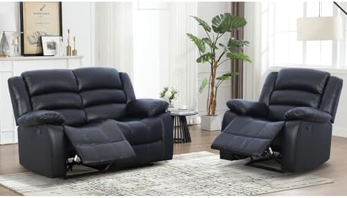 EBELLO Manual Faux Leather Reclining Couch Set - Image 6