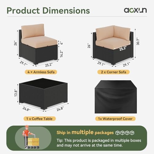 Aoxun 7 Piece Patio Furniture Set, Wicker Rattan Patio Sectional Sofa, Outdoor - Image 5