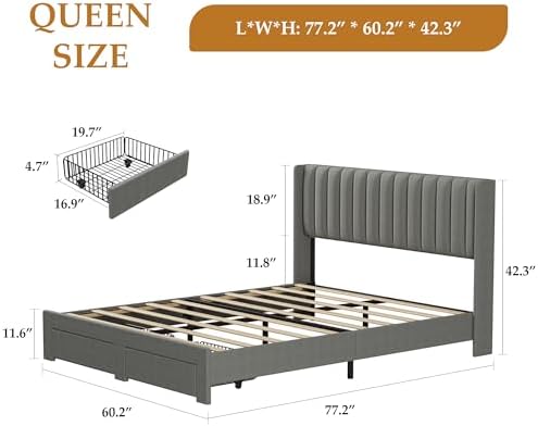GarveeHome Queen Bed Frame, Bed Frame Upholstered Platform Bed - Image 2