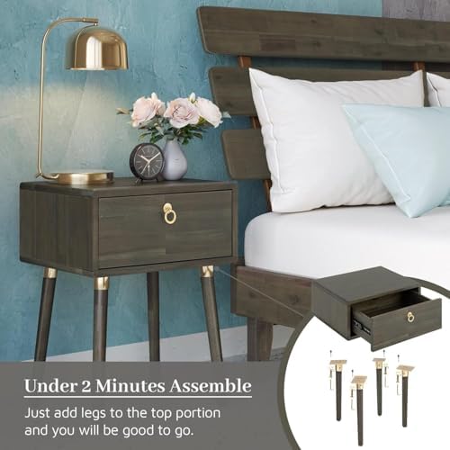 Bme Caden Solid Wood Nightstand/Side Table/End Table, Fully Assembled, - Image 4