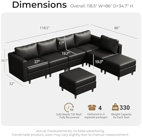 ABCASA Faux Leather Sectional, Modular Sectional Sofa - Image 2