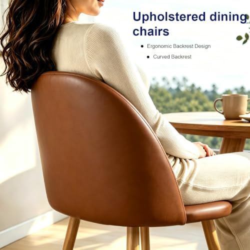 Lightdot Modern PU Leather Dining Chairs Set of 2 Brown Kitchen Side Chairs - Image 3
