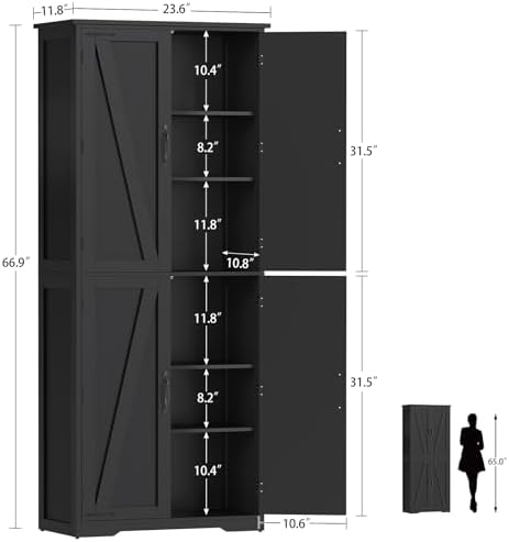 Tall Pantry Cabinet with 4 Doors & 2 Adjustable Shelves, Kitchen Cabinet - Image 2