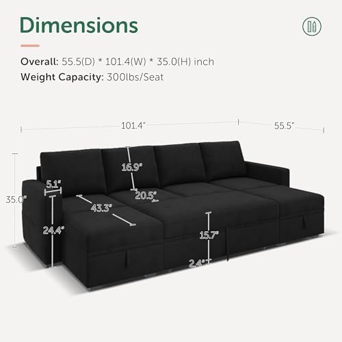 HONBAY Modular Sectional Sleeper Sofa Bed, Velvet Sectional Couch - Image 2
