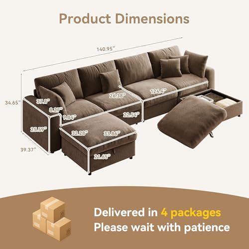 WorthFurni 140” Oversized Cloud Sectional Couches - Image 2