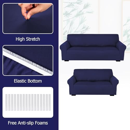 Peryiter 2 Pcs Couch and Loveseat Sofa Covers, Milk Silk - Image 4