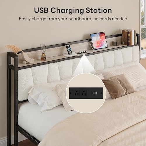 LIKIMIO King Bed Frame with Storage Headboard and Charging Station - Image 4