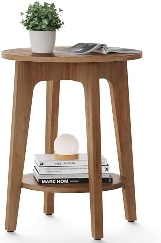 VASAGLE Round Side Table with Lower Shelf, End Table by VASAGLEbySONGMICSHOME