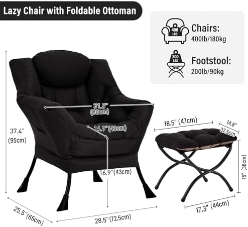 Furlide Lazy Chair with Ottoman, Soft Comfy Chair - Image 2