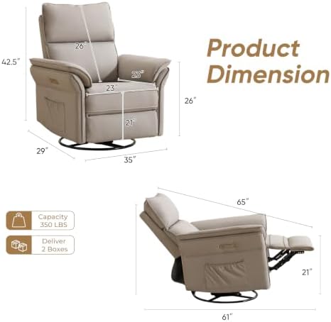 Power Nursery Recliner with Auto Rocking, Oversized Swivel Rocker Recliner with - Image 2