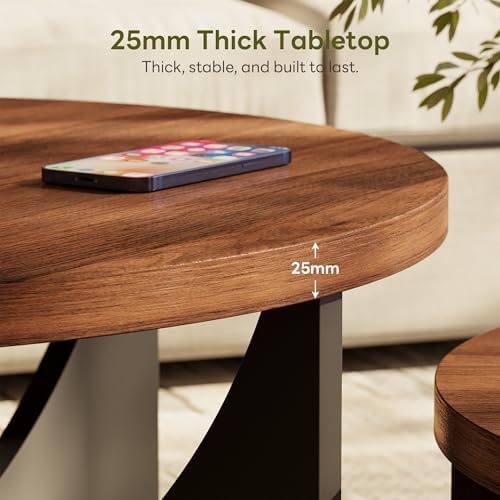 LIKIMIO Nesting Coffee Tables Set of 2, 23.6" Small Round Tables - Image 5
