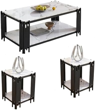 3 Pieces Living Room Table Set, Modern Coffee Table and 2 End Tables by Unknown