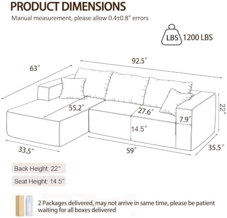 92.5" Modular Sectional Sofa, L-Shaped Cloud Couch - Image 2