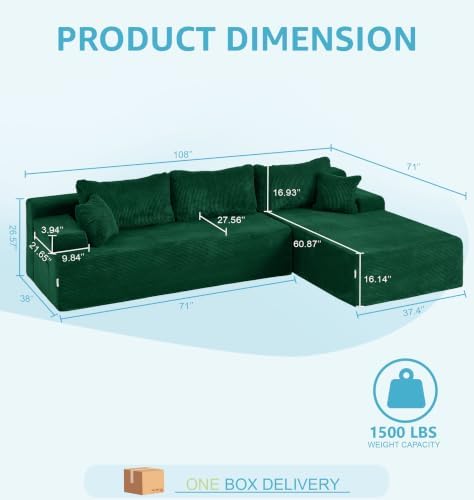 Hobestluk Boneless Couches Modular Sectional Sofa L-Shape Oversized Chaise - Image 2