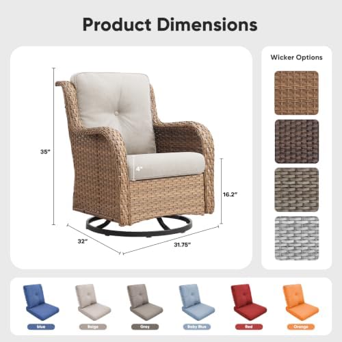 Belord Outdoor Swivel Chairs Set of 2, Patio Wicker Rocker Chairs, All Weather - Image 2