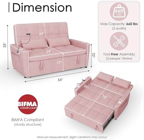 54'' Sleeper Sofa, Convertible Sofa Bed - Image 2