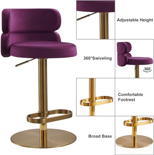 Bar Stool, Swivel Adjustable Velvet Counter Stool - Image 3