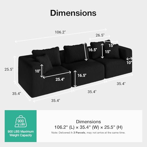 Novilla 106" Modular Sectional Sofa, Deep Seat Modern Cloud Sectional Couch - Image 2