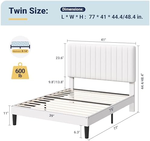 Allewie Twin Bed Frame, Velvet Upholstered Platform Bed - Image 2