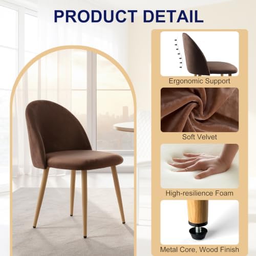 Big Dining Room Chairs Set of 2, Velvet Modern Kitchen Chairs - Image 5