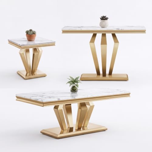Henf 3 Piece Living Room Table Set, Faux Marble Coffee Table & Console Table & by Henf