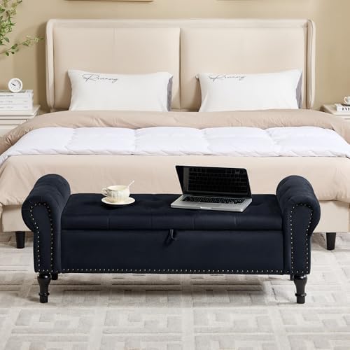 Storage Bench for Bedroom, Velvet Queen Size Benches - Image 3