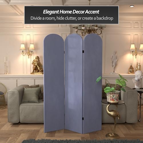 Red Lantern 6 ft. Classic Arch Velvet Room Divider Lilac 3 Panel - Image 4