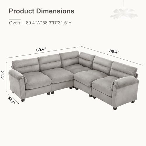 HAOMARKETS 90" Wide Modular Sectional Corner Sofa Couch, Oversized Corduroy L - Image 2