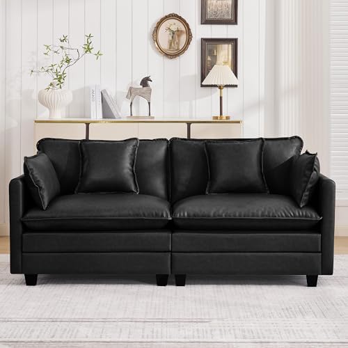 76'' Cloud Deep Seat Loveseat, Upholstered Leather Modular 2-Seats Sectional by WUTUTUEE