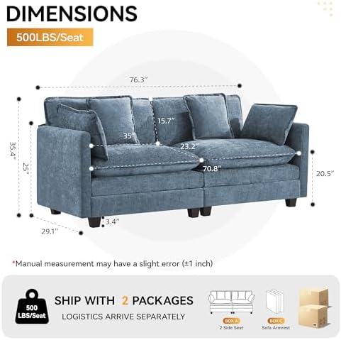 76'' Cloud Deep Seat Loveseat, Modular Sofa - Image 2