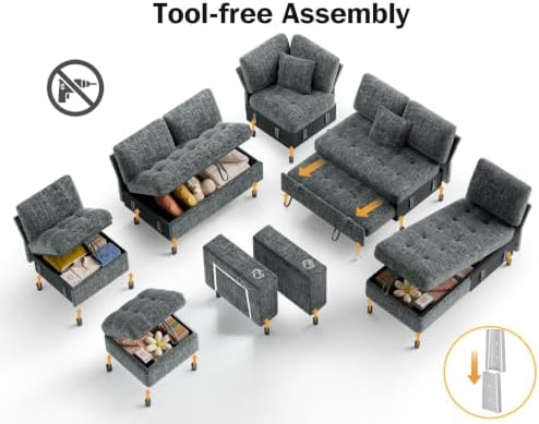 Vipbear 111" Modular Sectional Sleeper Sofa - Image 3