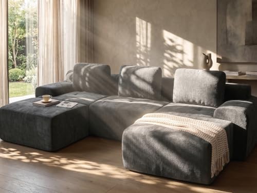 122" U Shaped Oversized Boneless Couch, Comfort Cloud Sectional Couches by VYUXWO