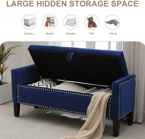 Velvet Storage Ottoman Bench, Modern Entryway Ottoman Bench - Image 3