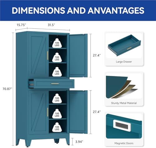 COFaR 71'' Tall Metal Pantry Cabinet - Image 3