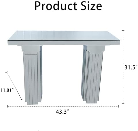 Silver Mirrored Console Table, 43.3" Rectangle Sofa Table - Image 2
