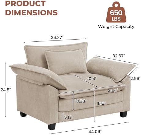 Oversized Accent Chairs Set of 2, Chenille Upholstered Armchair - Image 2