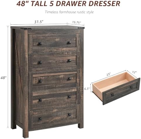 RedLemon Farmhouse 48" 5-Drawer Dresser - Image 2
