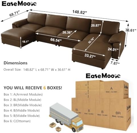 EASE MOOSE Modular Sectional Sofa, Scratch Resistant Couch, Deep Brown - Image 2