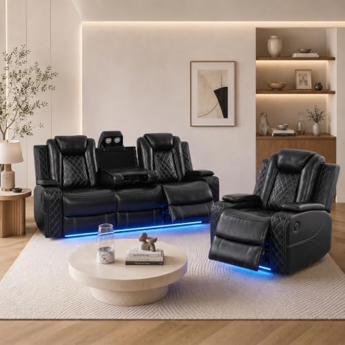 Power Reclining Leather Sofa Set – 2-Piece Home Theater Seating by DaydoSempli