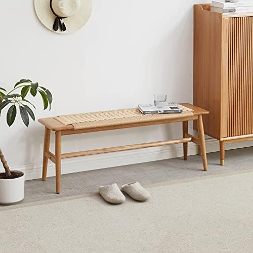 100% Solid Oak Wood Woven Dining Bench - Image 3