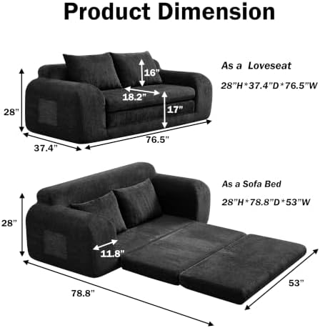 Fold Out Chair Bed, Folding Sofa Bed, 2 in 1 Convertible Sleeper Chair Bed - Image 2