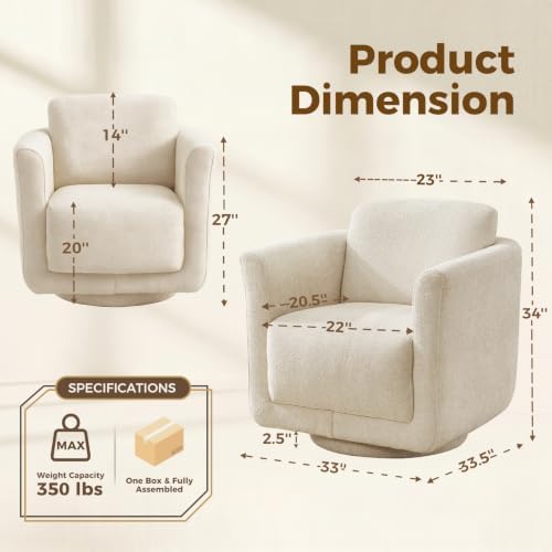 Swivel Accent Chairs Set of 2, Fully Assembled Chenille Armchairs - Image 2