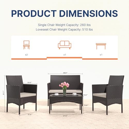 Gotland 4 Pieces Patio Furniture Set, Wicker Outdoor Furniture - Image 3