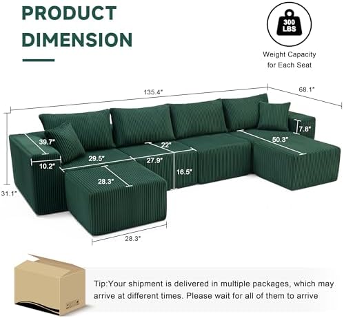 135.4" Modular Boneless Couch, Sectional Couches - Image 3