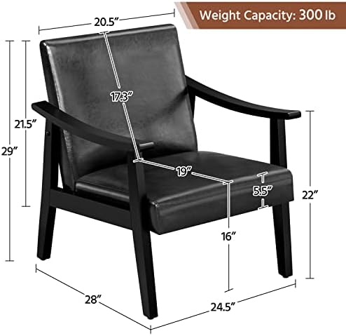 Yaheetech Accent Chairs, Mid-Century Faux Leather Armchairs - Image 3
