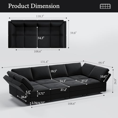 Vesgantti 118" 8 Seats Modular Sectional Sleeper Sofa - Image 2