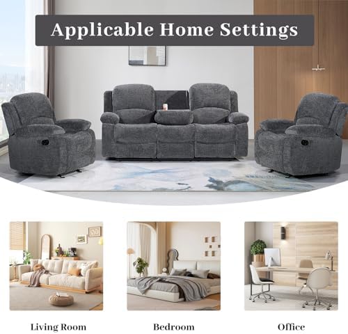 Betsy Furniture Soft Fabric Reclining Sofa Set, Drop Down Table, Cupholder - Image 7