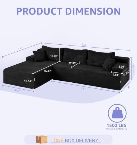 Hobestluk Boneless Couches Modular Sectional Sofa L-Shape Oversized Chaise - Image 2