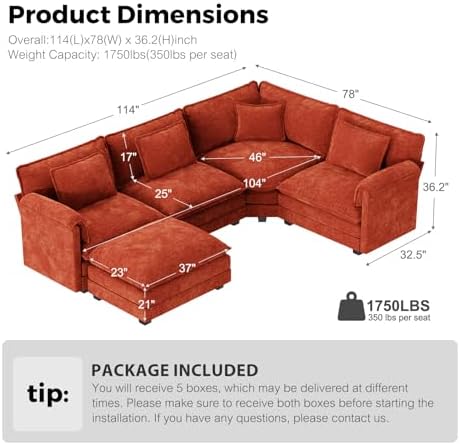 ELUCHANG 114" Oversized V Shaped Modular Sectional Sofa, Comfy Cloud Couch - Image 2
